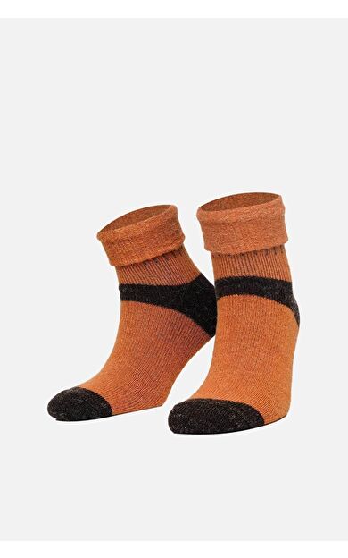 Mısırlı Kadın Alpaka Yünü Kışlık Kıvrık Tekli Soket Çorap Oranj