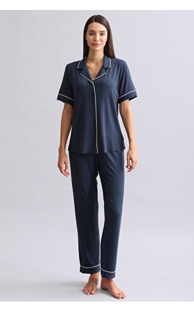 Mısırlı Kadın Bambu Beli Lastikli  Pijama Alt Lacivert