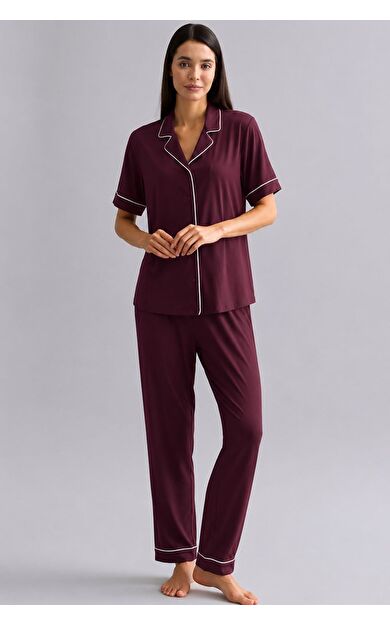 Mısırlı Kadın Bambu Beli Lastikli  Pijama Alt Bordo