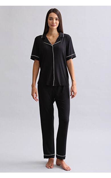 Mısırlı Kadın Bambu Beli Lastikli  Pijama Alt Siyah