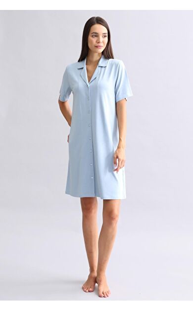 Mısırlı Kadın Bambu Gecelik Mavi