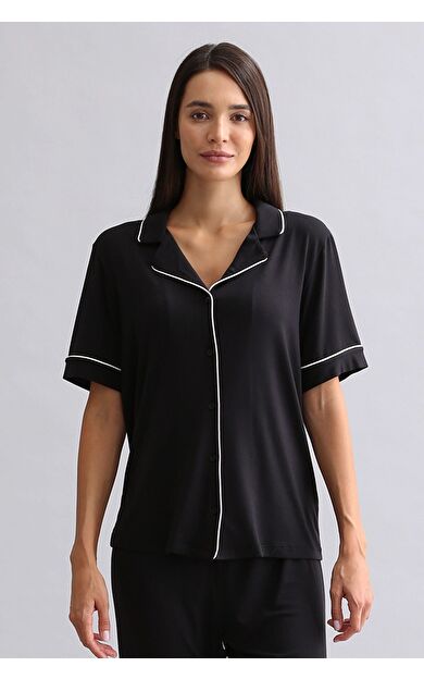 Mısırlı Kadın Bambu Kısa Kol Gömlek Siyah