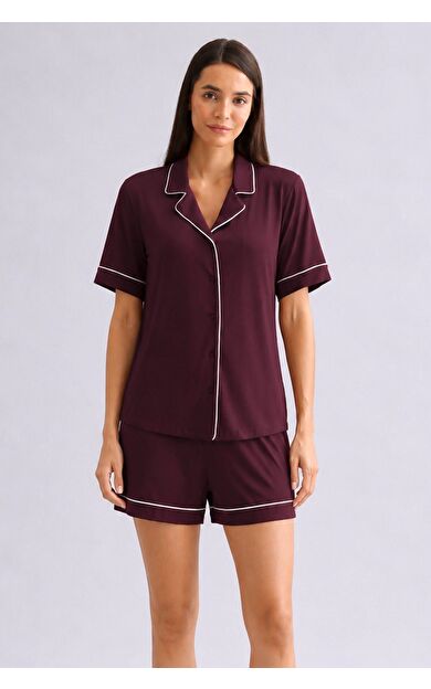 Mısırlı Kadın Bambu Mini Şort Bordo
