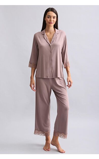 Mısırlı Kadın Bambu Pijama Takımı Kahverengi
