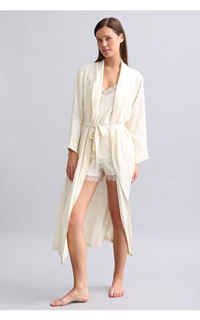 Mısırlı Kadın Bambu Sabahlık Ekru