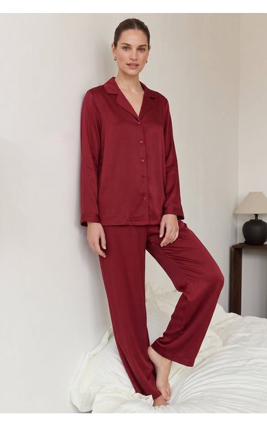 Mısırlı Kadın Bambu Pijama Takımı Bordo