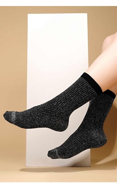 Mısırlı Kadın Bambu Simli Soket Çorap Siyah
