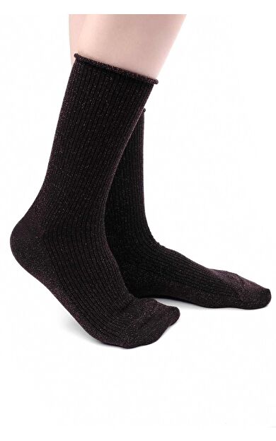 Mısırlı Kadın Bambu Simli Soket Çorap Koyu Kahverengi