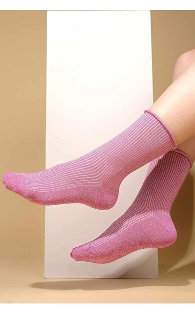 Mısırlı Kadın Bambu Simli Soket Çorap Koyu Pembe