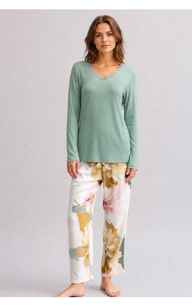 Mısırlı Kadın Bambu Sweatshirt Pijama İkili Takım Çağla Yeşili