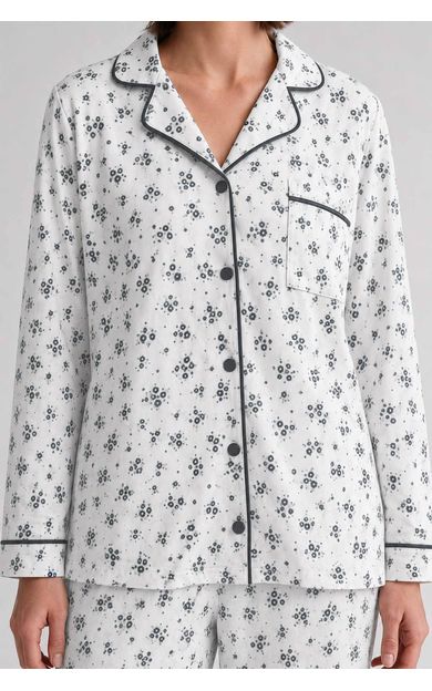 Mısırlı Kadın Düğmeli Çiçek Desenli Pijama Takım Lavender