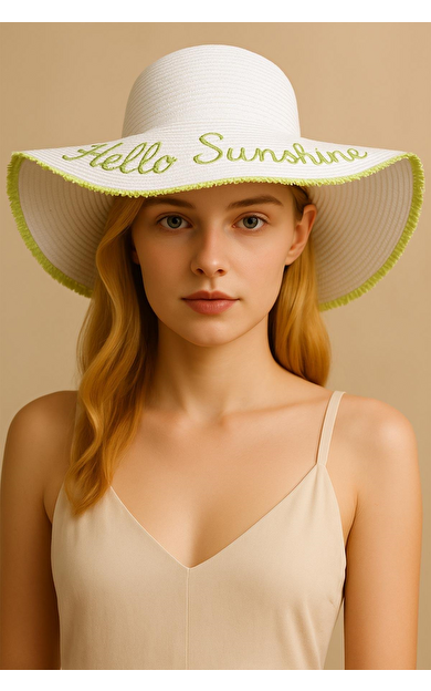 Mısırlı Kadın Hasır Plaj Şapkası Beyaz