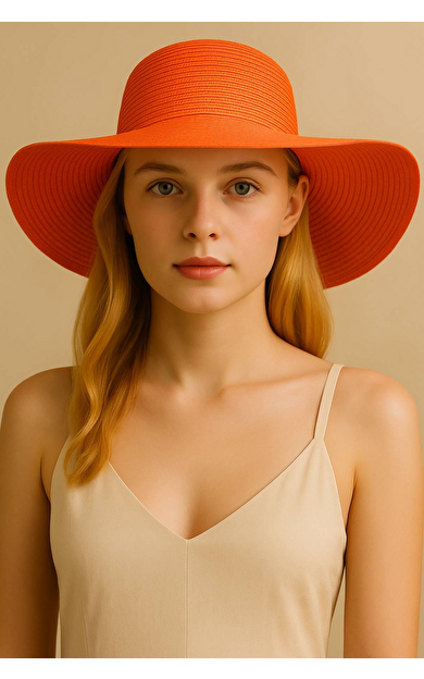 Mısırlı Kadın Hasır Plaj Şapkası Turuncu