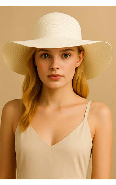 Mısırlı Kadın Hasır Plaj Şapkası Vanilya