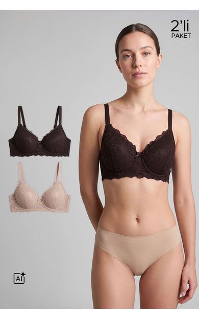 Mısırlı Kadın İkili Toparlayıcı Dantel Sütyen Nude-Acı Kahve