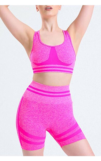Mısırlı Kadın Kalça Toparlayıcı Çemberli Bralet-Şort Tayt Takımı Fuşya