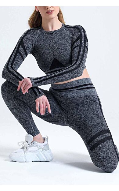 Mısırlı Kadın Kalça Toparlayıcı Çemberli Crop Tayt Takım Gri
