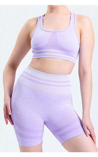 Mısırlı Kadın Kalça Toparlayıcı Çemberli Bralet-Şort Tayt Takımı Lila