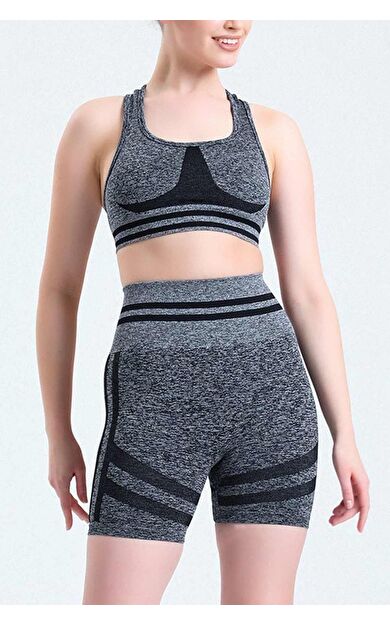 Mısırlı Kadın Kalça Toparlayıcı Çemberli Bralet-Şort Tayt Takımı Gri