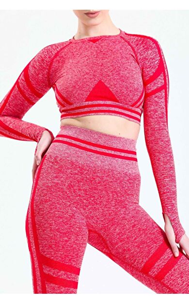 Mısırlı Kadın Kalça Toparlayıcı Çemberli Crop-Tayt Takım Kırmızı