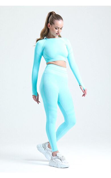Mısırlı Kadın Kalça Toparlayıcı Çemberli Crop-Tayt Takım Su Yeşili