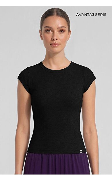 Mısırlı Kadın Kaşkorse Sıfır Kol T-Shirt Siyah