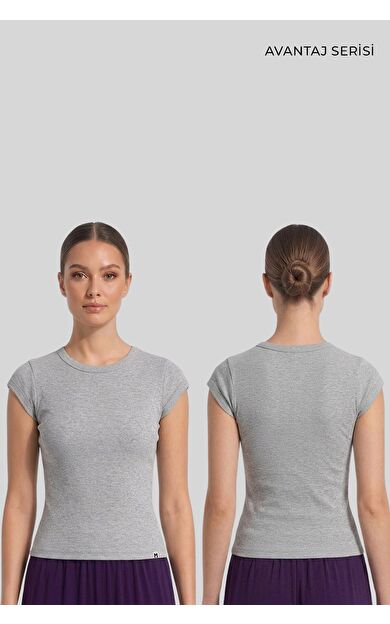 Mısırlı Kadın Kaşkorse Sıfır Kol T-Shirt Gri Melanj