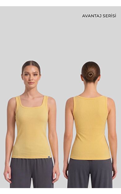 Mısırlı Kadın Kaşkorse Sırtı Kapalı Askılı T-Shirt Sarı