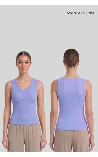 Mısırlı Kadın Kaşkorse V Yaka T-Shirt Leylak