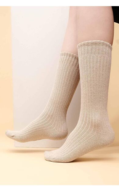 Mısırlı Kadın Kaşmir Tekli Soket Çorap Bej