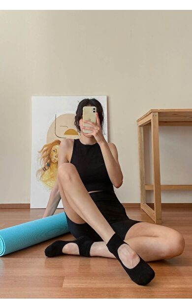 Mısırlı Kadın Kaydırmaz 2 Çift Pilates Ve Yoga Çorabı Siyah