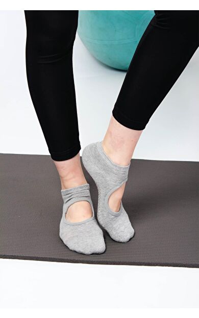 Mısırlı Kadın Kaydırmaz 2 Çift Pilates Ve Yoga Çorabı Gri