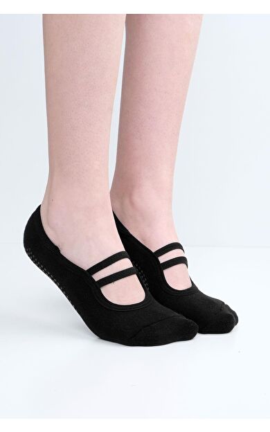 Mısırlı Kadın Kaydırmaz 2 Çift Üstü Lastikli Pilates Ve Yoga Çorabı Siyah