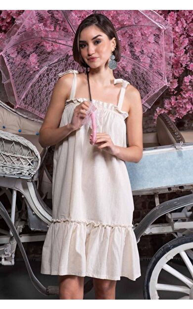 Mısırlı Kadın Keten Tunik Ekru