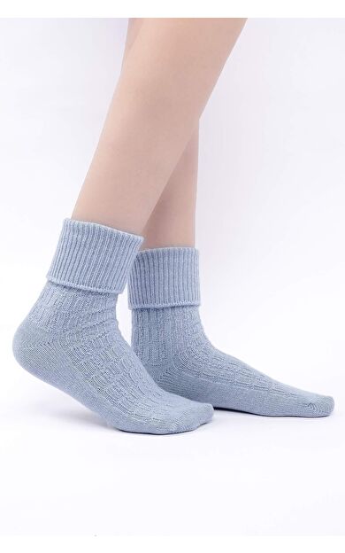 Mısırlı Kadın Koyun Yünü Tekli Kıvrık Soket Çorap Mavi