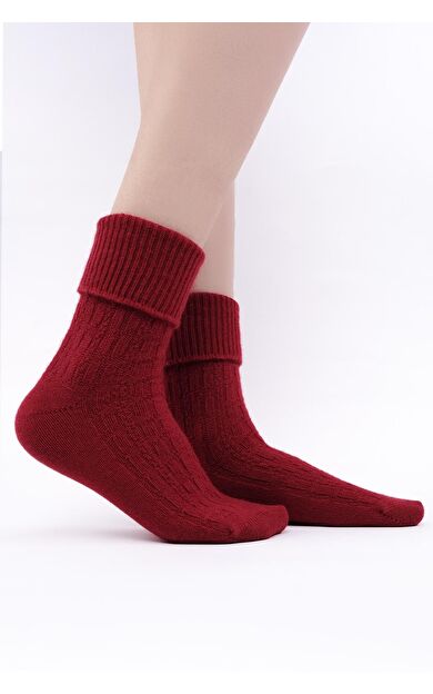 Mısırlı Kadın Koyun Yünü Tekli Kıvrık Soket Çorap Kırmızı