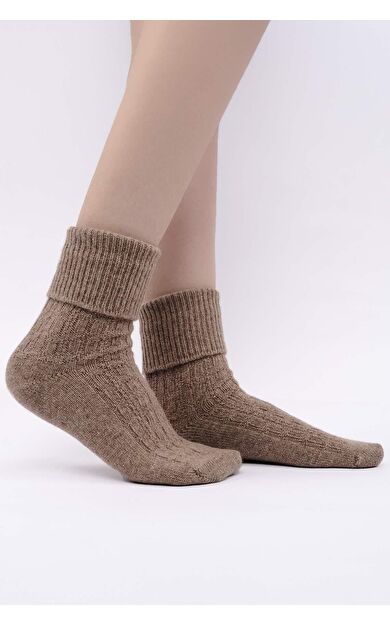Mısırlı Kadın Koyun Yünü Tekli Kıvrık Soket Çorap Bej
