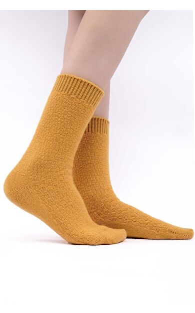 Mısırlı Kadın Koyun Yünü Tekli Soket Çorap Safran
