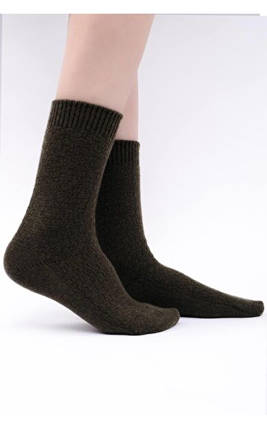 Mısırlı Kadın Koyun Yünü Tekli Soket Çorap Haki