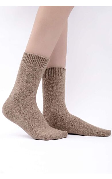 Mısırlı Kadın Koyun Yünü Tekli Soket Çorap Bej