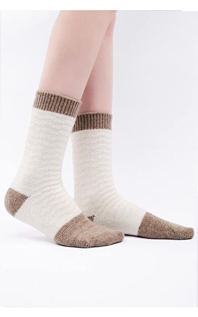 Mısırlı Kadın Koyun Yünü Tekli Soket Çorap Ekru