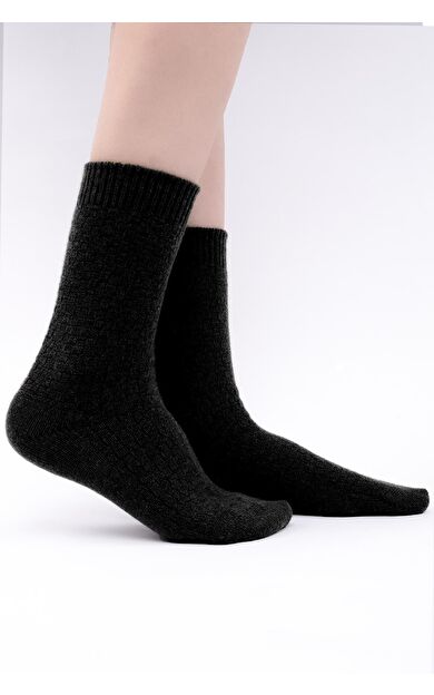 Mısırlı Kadın Koyun Yünü Tekli Soket Çorap Siyah