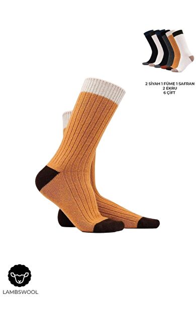 Mısırlı Kadın Kuzu Yünü 6 Çift Kutulu Soket Çorap Çok Renkli