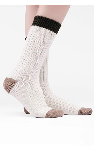 Mısırlı Kadın Kuzu Yünü Tekli Soket Çorap Ekru