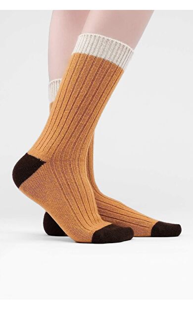 Mısırlı Kadın Kuzu Yünü Tekli Soket Çorap Safran