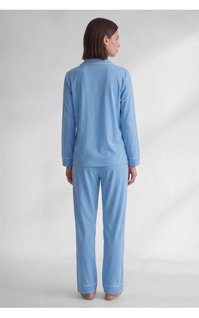 Mısırlı Kadın Modal Biye Detaylı Pijama Takım Mavi