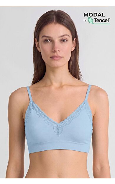 Mısırlı Kadın Modal Dantelli Seamless Bralet Açık Mavi