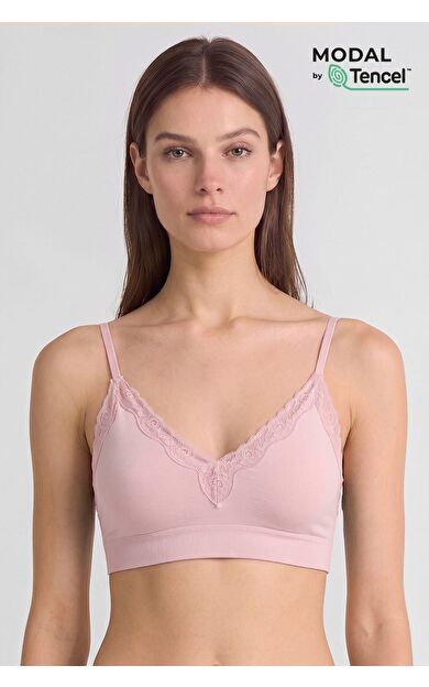 Mısırlı Kadın Modal Dantelli Seamless Bralet Pudra