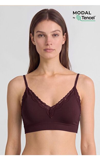 Mısırlı Kadın Modal Dantelli Seamless Bralet Bordo