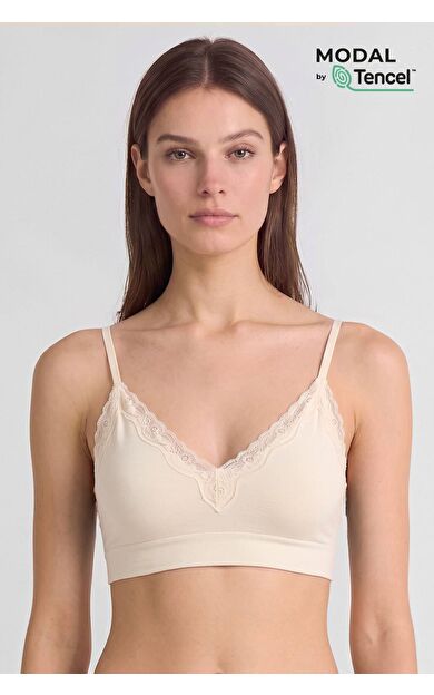 Mısırlı Kadın Modal Dantelli Seamless Bralet Ekru